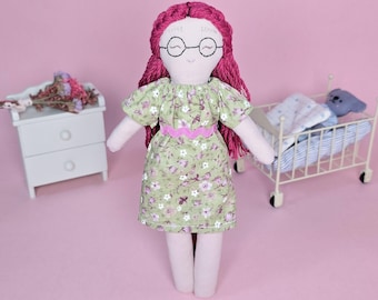 Rag Doll Sewing Pattern, 9-inch Fabric Doll with Clothes, PDF Cloth Doll with Eyeglasses, Simple Fabric Doll for Beginners, Kawaii Soft Toy