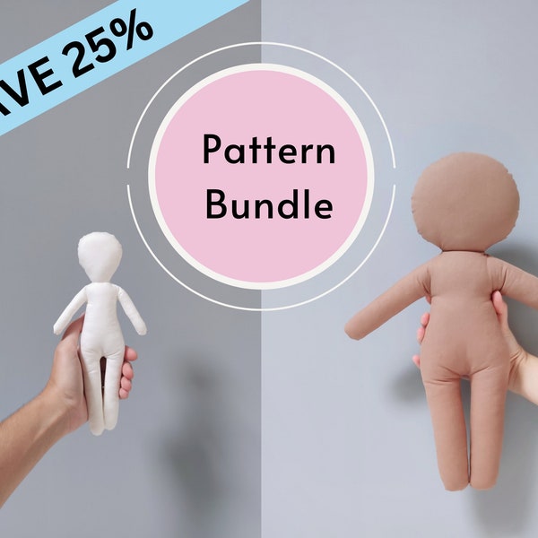 Doll Sewing Pattern for Beginners Bundle, 9'' Rag Doll and 16'' Blank Doll Body PDF Pattern with directions