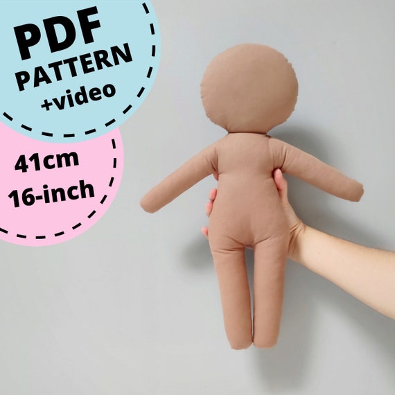 PDF Cloth Doll Pattern 16'', Blank Doll Body Sewing Tutorial, Soft