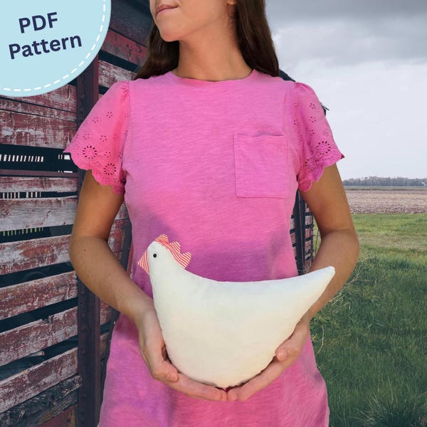 Chicken Plushie PDF Sewing Pattern, Soft Toy Sewing, Beginner Stuffie Project