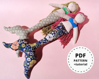 Mermaid Sewing Doll Pattern, Rag Doll Mermaid, Girl Toddler Gift, Mermaid Toy For Girls, Nursery Room Decor, Soft Pattern Doll, DIY Mermaid