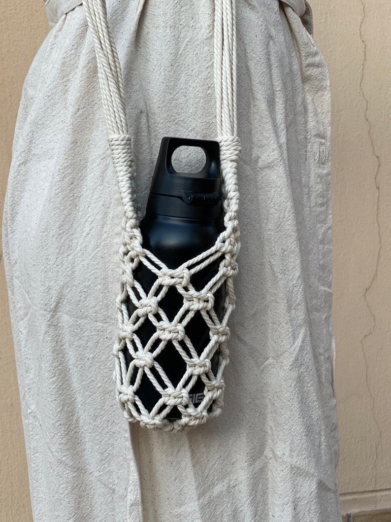 Natural Macrame Bottle Bag Water Bottle Holder Thermos Bag Etsy