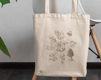 Mushroom Tote Bag, Mushrooms Bag, Cottagecore Aesthetic Tote, Reusable, Dark Forest Tote, Sustainable Canvas Bag, reusable grocery bag