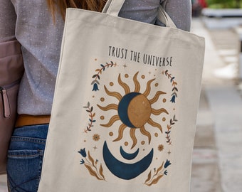 Celestial tote bag, Sun and Moon Magic tote bag, Astronomy Lover Gift, Astrology Tote, Tarot Tote, Eco Friendly Reusable Sustainable