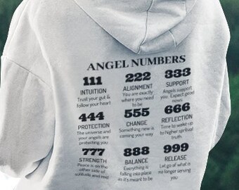 Angel Number Hoodie, 222 Angel Numbers, 888 Angel Number, 111 444 333 555 777, hoodies with words on back, Trendy Hoodie, Hoodie Back Print