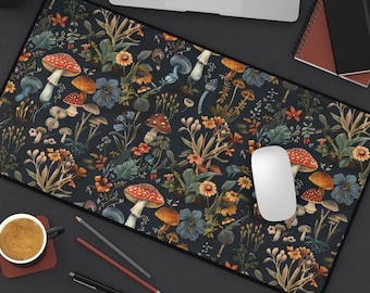 Mushroom Desk Mat Cozy Gamer Decor Dark Cottagecore Nature Magical Forest Aesthetic Computer Accessories with Cute Green Mushrooms Desk pad