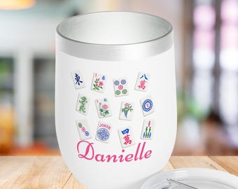 Mahjong Wine Tumbler, Custom Mah-jongg Player Gifts, mahj accessories preppy girl aesthetic mah jong Personalized, Mahjong Party Gift