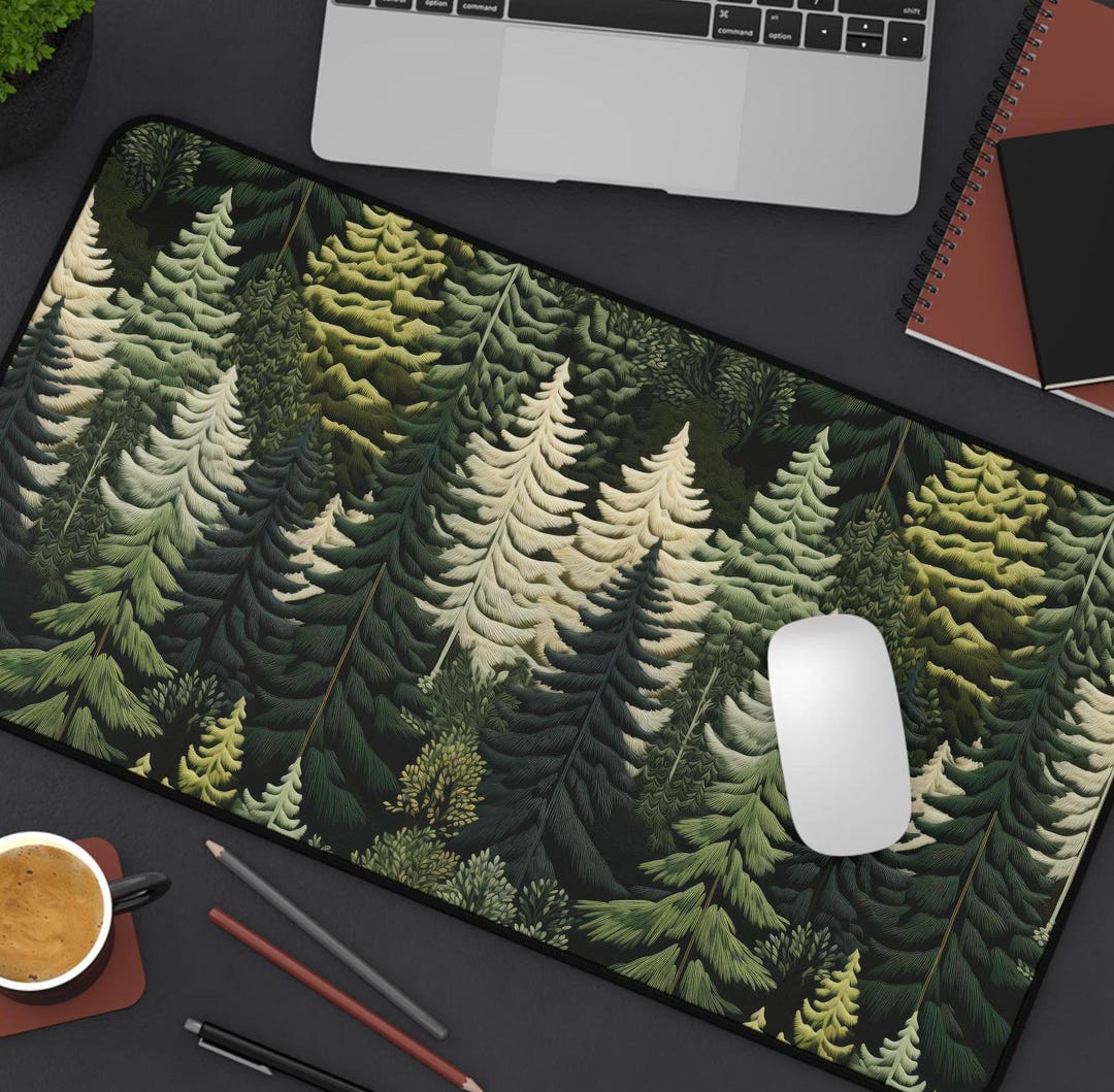 Cottage Core Computer Mouse Trees Desk Mat, Gamer Decor Dark Cottagecore Nature Magical Forest ...