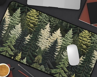 Trees Desk Mat, Gamer Decor Dark Cottagecore Nature Magical Forest Aesthetic Computer Accessories Cute Green Large mouse pad, cottage core