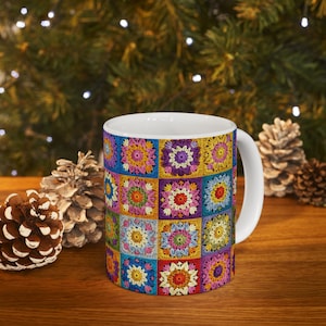 Crochet Mug, Knitting Coffee Cup, Crocheting Mug, Yarn Mug, Gifts for Knitters, Knitting Lover, Gift For Crochet Lovers Granny Square Tea image 8
