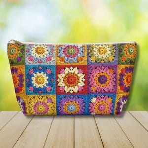 Colorful Crochet Granny Squares Accessory Pouch, Crochet Needle bag, Gift for Crochet Lover, Knitter Gifts for Knitters, knitting lover
