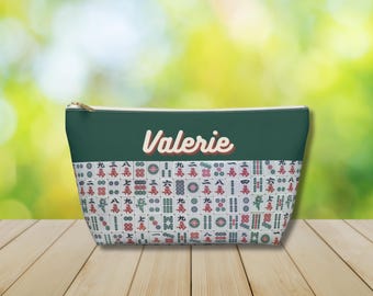 Gepersonaliseerde Mahjong-tegeltas, aangepast Mahjong-ritszakje, Chinees bordspelcadeau, Mahj Lover-accessoires, cadeaus voor moeder vrouwentegels