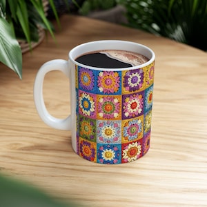Crochet Mug, Knitting Coffee Cup, Crocheting Mug, Yarn Mug, Gifts for Knitters, Knitting Lover, Gift For Crochet Lovers Granny Square Tea image 7