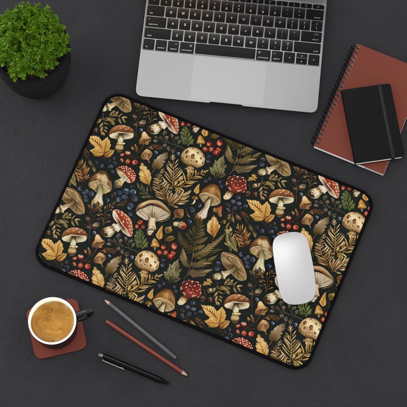Podkładka pod mysz Botanical Desk Mat, podkładka pod mysz Mushroom, podkładka pod mysz Enchanted Herbs, akcesorium biurowe Wiccan Altar, podkładka pod klawiaturę Dark Cottagecore, Cottage core zdjęcie 5