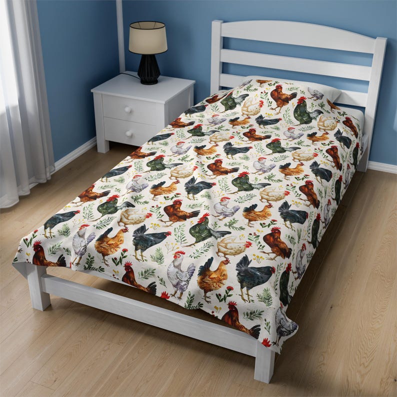 Chicken and Flowers Blanket Farmhouse Decor Wildflower Blanket Chicken Lover Gift Farm Animal Sofa Throw Farmer Gift Cottagecore decor Gifts 60" × 80"