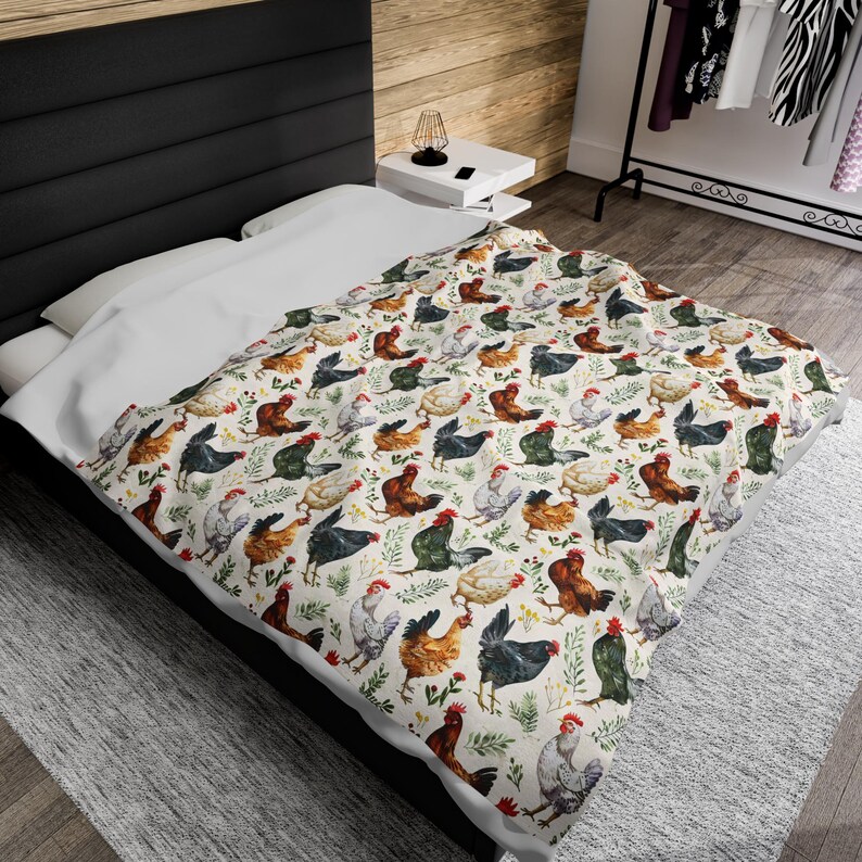 Chicken and Flowers Blanket Farmhouse Decor Wildflower Blanket Chicken Lover Gift Farm Animal Sofa Throw Farmer Gift Cottagecore decor Gifts image 7