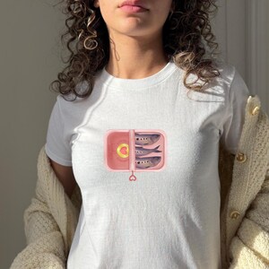 Sardine Baby tee, Y2k Shirts Tinned Fish Shirt, Fisherman Aesthetic, Fish tshirt, Women Teen Girls Sardines Lover Gift Trendy Portugal 90s