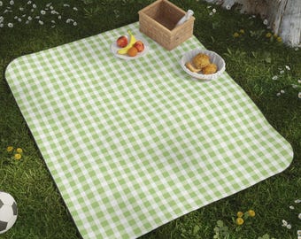 Green Picnic Blanket, Green Gingham Woven Picnic Blanket, Camping Blanket, soft waterproof washable, Picnic on Blanket, Vintage Blankets