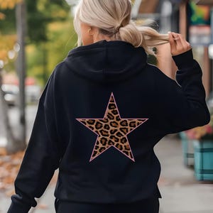 Leopard Star Hoodie, Y2K Hoodie, Leopard Print Hooded Sweatshirt, girly cool, Star hoodie, leopard star shirt, star sweatshirt, cheetah