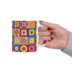 Crochet Mug, Knitting Coffee Cup, Crocheting Mug, Yarn Mug, Gifts for Knitters, Knitting Lover, Gift For Crochet Lovers Granny Square Tea image 10