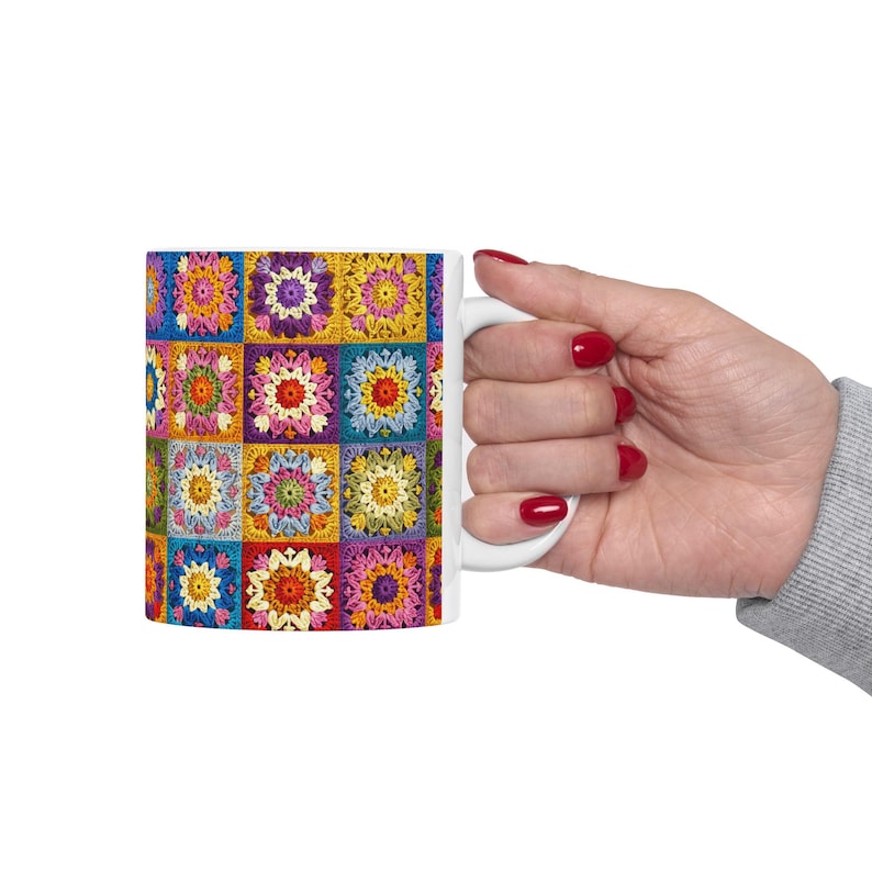 Crochet Mug, Knitting Coffee Cup, Crocheting Mug, Yarn Mug, Gifts for Knitters, Knitting Lover, Gift For Crochet Lovers Granny Square Tea image 10