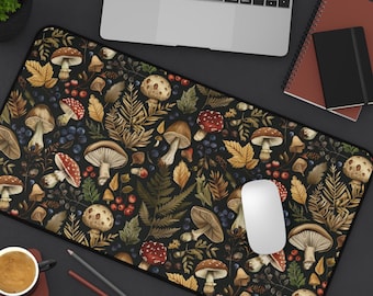 Botanical Desk Mat, Mushroom Mousepad, Enchanted Herbs Mouse pad, Wiccan Altar Office Accessory, Dark Cottagecore Keyboard Mat, Cottage core