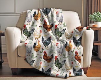 Chicken and Flowers Blanket Farmhouse Decor Wildflower Blanket Chicken Lover Gift Farm Animal Sofa Throw Farmer Gift Cottagecore decor Gifts