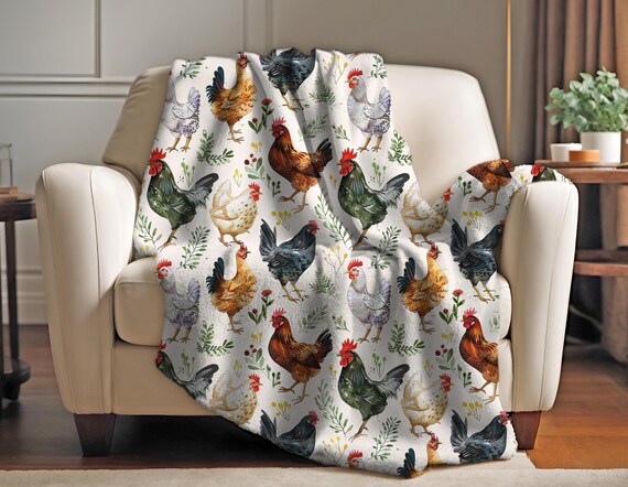 Chicken and Flowers Blanket Farmhouse Decor Wildflower Blanket Chicken Lover Gift Farm Animal Sofa Throw Farmer Gift Cottagecore decor Gifts