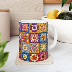 Crochet Mug, Knitting Coffee Cup, Crocheting Mug, Yarn Mug, Gifts for Knitters, Knitting Lover, Gift For Crochet Lovers Granny Square Tea image 6