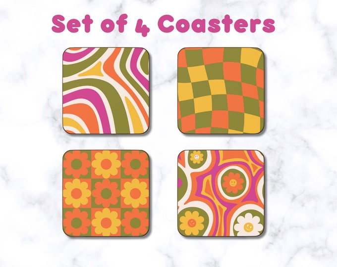 Cute Coasters, Wavy Coasters, Funky Retro Decor, Cork Coaster, Colourful Coaster, Funky Coasters, Cool Coasters