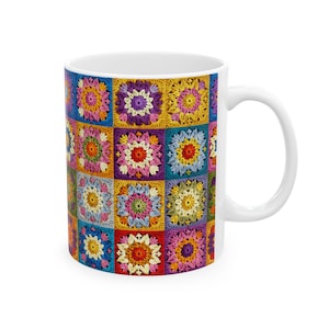Crochet Mug, Knitting Coffee Cup, Crocheting Mug, Yarn Mug, Gifts for Knitters, Knitting Lover, Gift For Crochet Lovers Granny Square Tea image 4