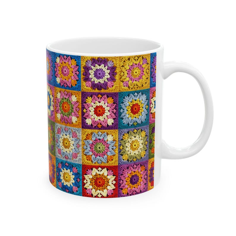 Crochet Mug, Knitting Coffee Cup, Crocheting Mug, Yarn Mug, Gifts for Knitters, Knitting Lover, Gift For Crochet Lovers Granny Square Tea image 4