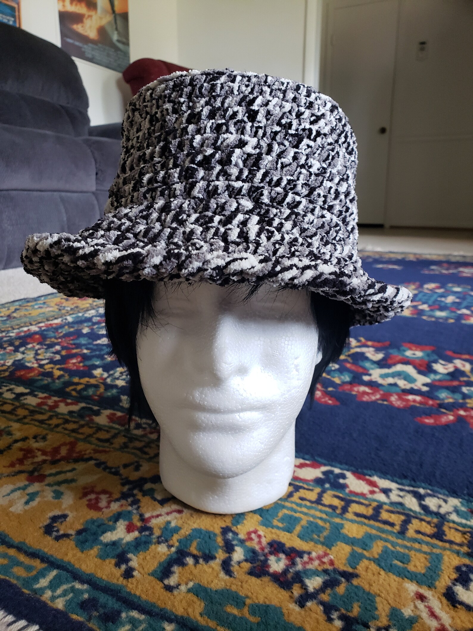 crochet fluffy bucket hat