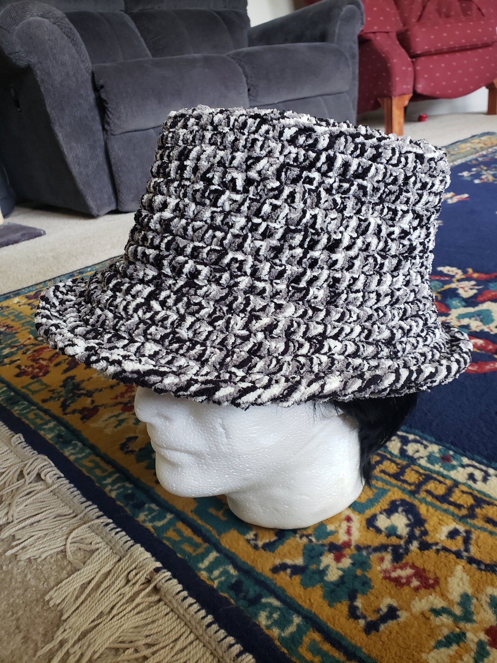 crochet fluffy bucket hat