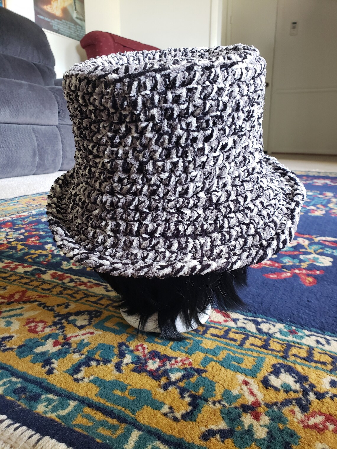 crochet fluffy bucket hat