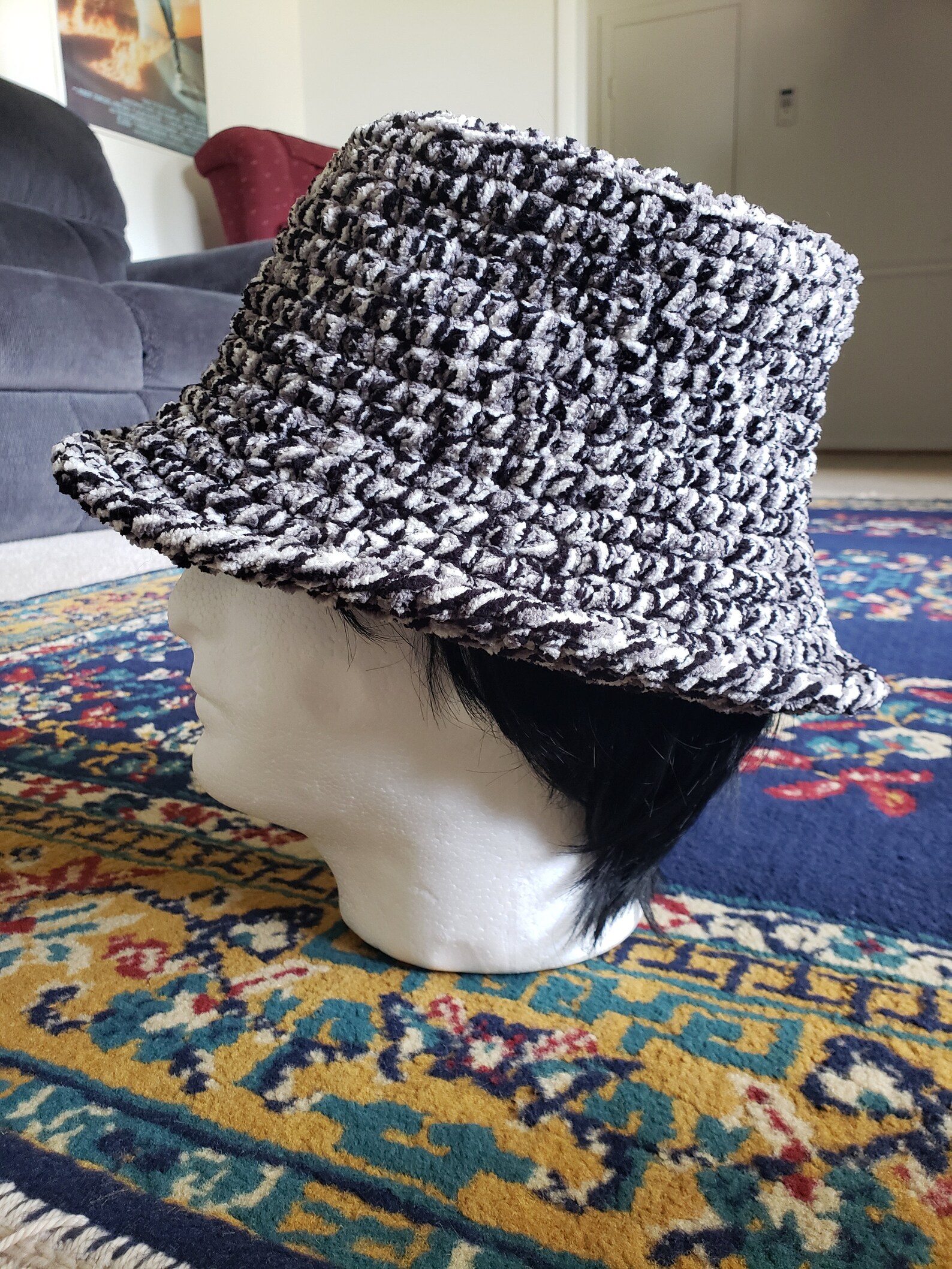 crochet fluffy bucket hat