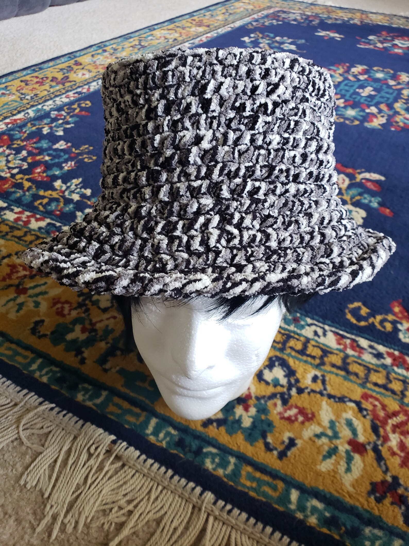 crochet fluffy bucket hat