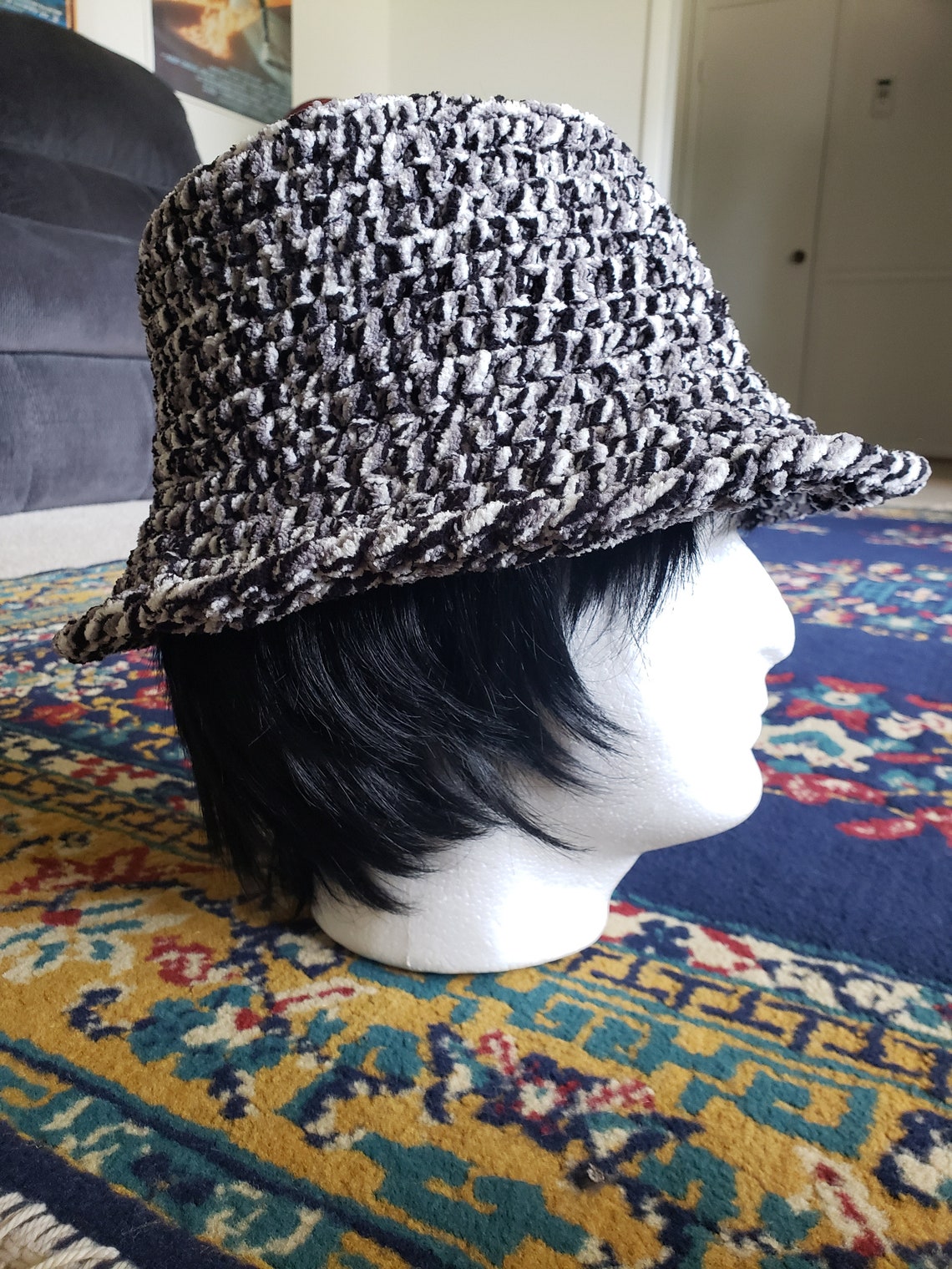 crochet fluffy bucket hat