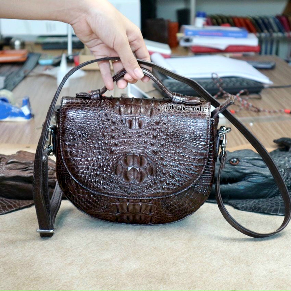 Bolso de cuero de cocodrilo genuino bolsa minimalista bolsa Etsy