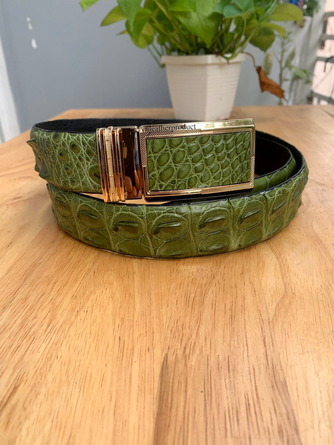 GREEN Genuine Alligator/crocodile Belt Belt Mens Buckle Etsy