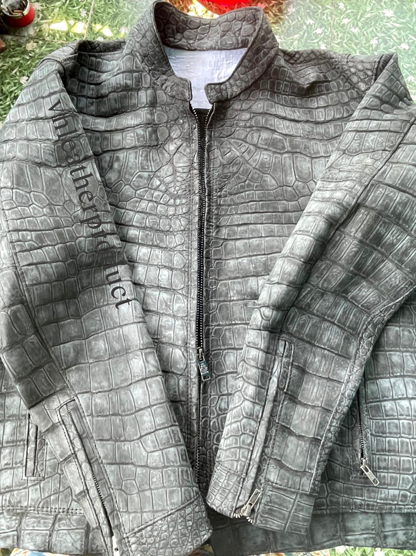 Genuine Alligator leather white gray jacket Winter Fashion Etsy