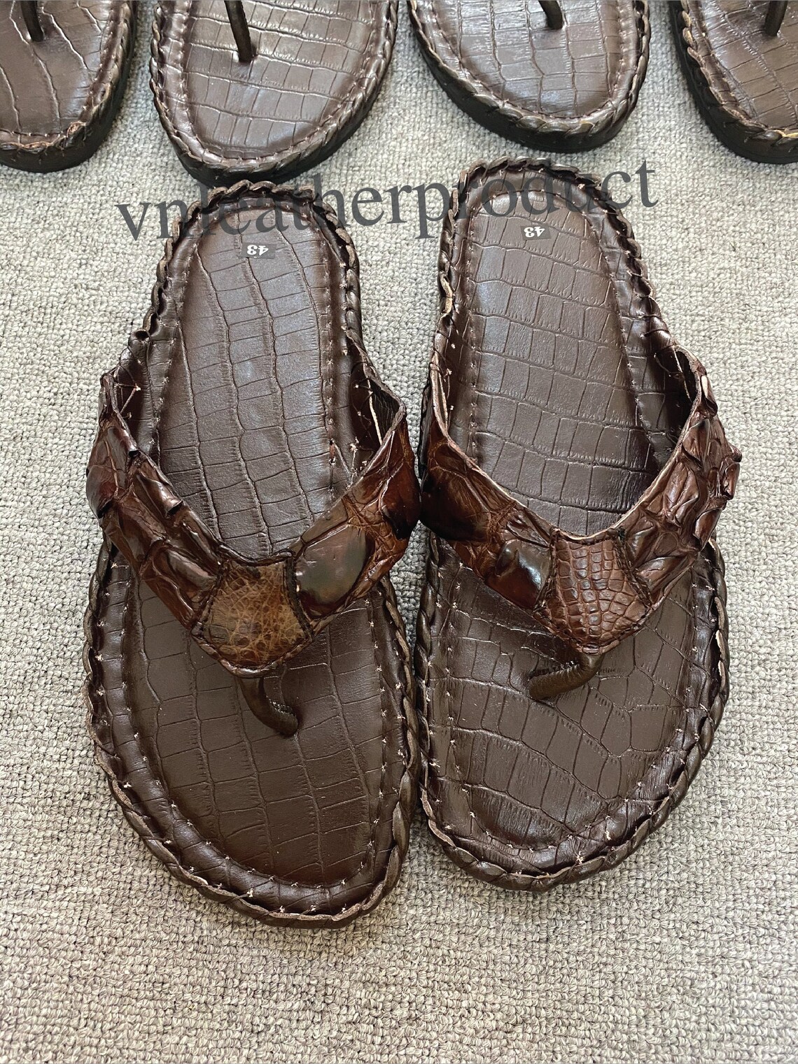 Brown Genuine TAIL Alligator leather flip-flop for | Etsy