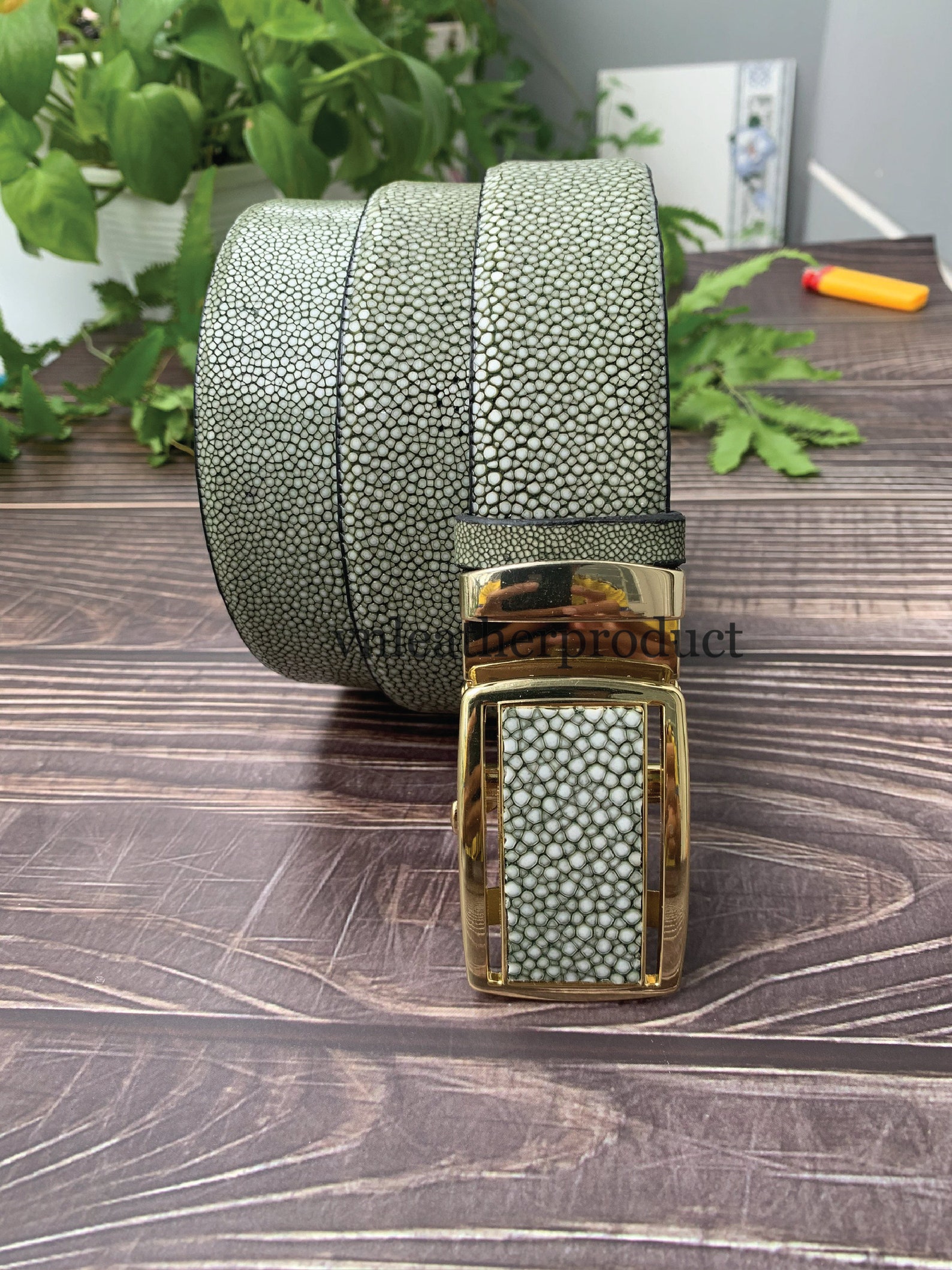 GREEN Premium Genuine STINGRAY leather Belt Mens Etsy