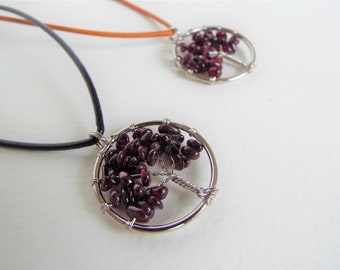 Garnet Necklace - tree of life design - Extendable Cord