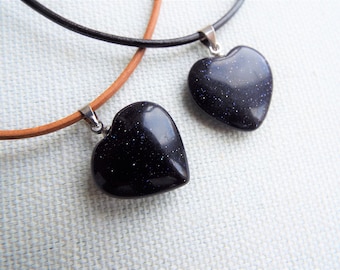 Blue Goldstone Heart necklace - Gemstone - Extendable Cord