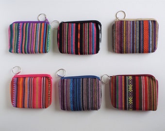 Boho Chic Fabric Coin Purse with Keyring