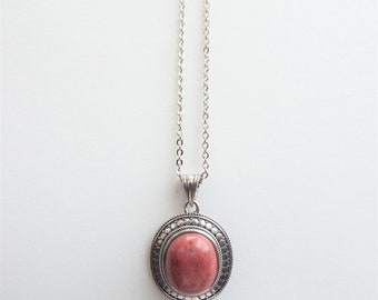 Rhodochrosite Moonstone Sterling silver necklace