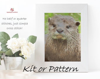 Otter Cross Stitch Kit - Pattern Pdf, Threads, Thread organiser, Fabric, Needle, Bag for storage - Gift for Her