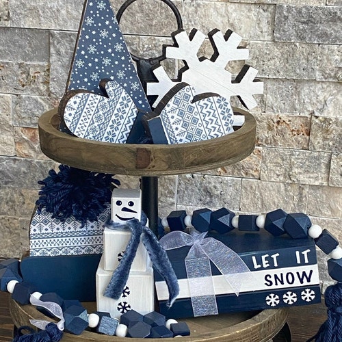 BUNDLE // Winter Themed Tier Tray Decor // Snow Themed Tiered Etsy