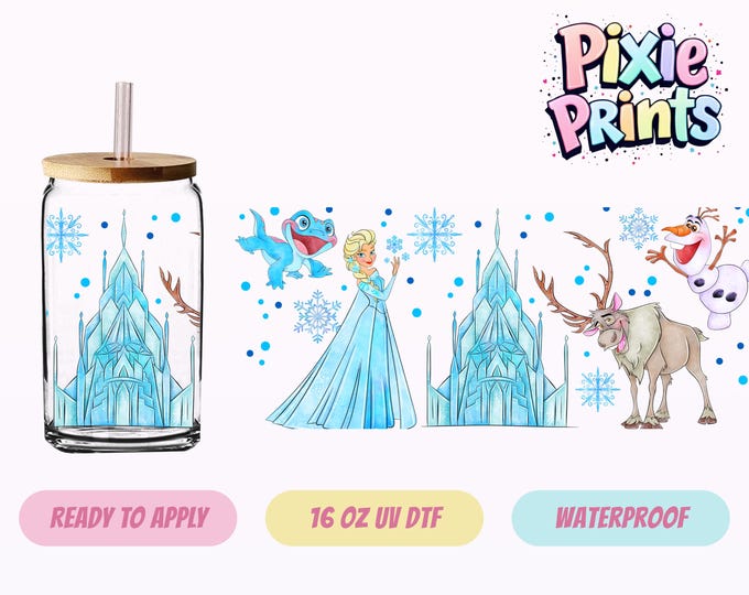 Disney Frozen Inspired UV DTF Tumbler Wrap Same Day Cup Sticker